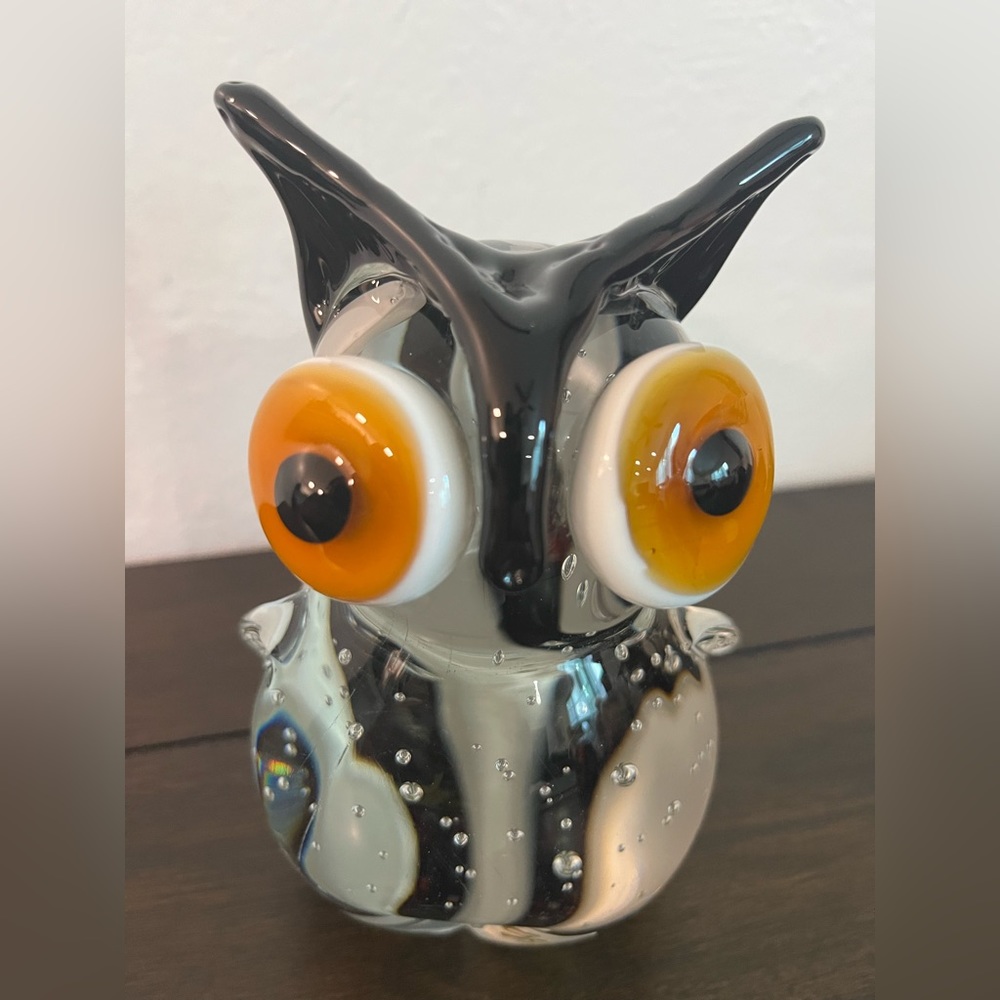 GCA ART GLASS OWL FIGURINE PAPERWEIGHT